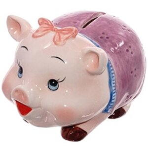 Керамическая копилка Свинка с розовым бантиком 15 см Снегурочка фото 1