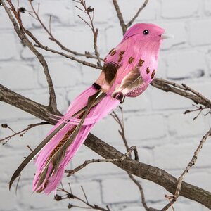 Елочное украшение Женевская пташка 15 см ярко-розовая, клипса Kaemingk фото 1