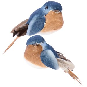 Елочная игрушка Птица Синица 8 см синяя с бежевой грудкой, 2 шт, клипса Kaemingk фото 2