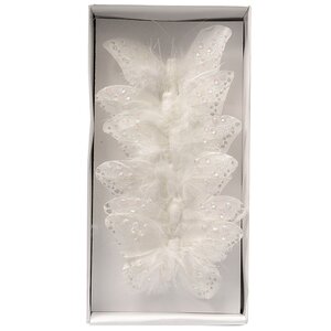 Елочное украшение Бабочки Мотыльки 8*5 см белые 6 шт на проволоке Kaemingk фото 1