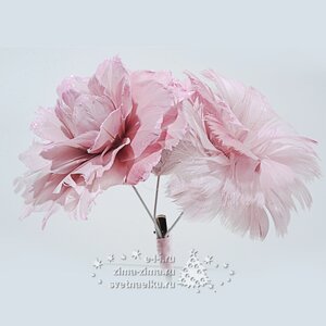 Букет роз с перышками, 5 см, клипса, розовый Kaemingk фото 1
