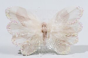 Елочное украшение "Бабочка с перышками", 16 см, кремовый, клипса Kaemingk фото 1