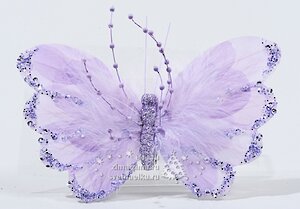 Елочное украшение "Бабочка с перышками", 16 см, сиреневый, клипса Kaemingk фото 1