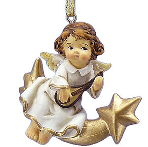 Елочная игрушка Ангел Мелли на летящей Звезде с мандолиной 6 см, подвеска Lang фото 1