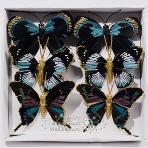 Елочное украшение "Бабочка Махаон" из перьев, 8 см, 6 шт Kaemingk фото 1