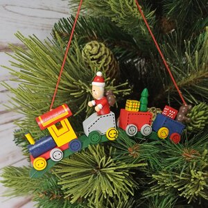 Деревянная елочная игрушка-статуэтка Поезд с Сантой - Краски Детства 17 см, подвеска Breitner фото 2