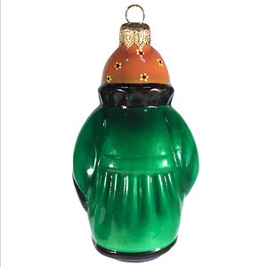 Стеклянная ёлочная игрушка Бабка с курочкой в зелёном пальто 11 см, подвеска Фабрика Ариель фото 2