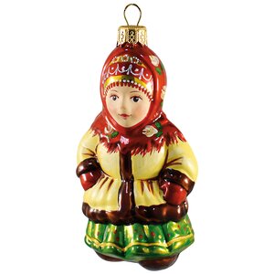 Стеклянная елочная игрушка Девочка в кокошнике 11 см, подвеска Фабрика Ариель фото 1