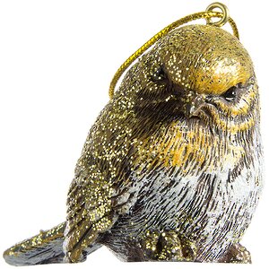 Елочная игрушка Рождественская Птичка 7 см золотая, хвостик вниз и смотрит вниз, подвеска Lang фото 1