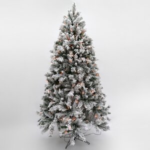 Искусственная елка с лампочками Атлантида заснеженная 215 см, 264 теплых белых лампы, ПВХ