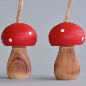 Деревянная елочная игрушка Мухоморчик 7 см, подвеска Breitner фото 1
