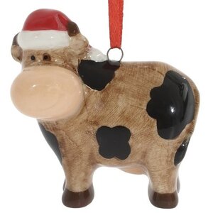 Елочная игрушка Корова Козетта 6 см в рождественском колпаке, подвеска Снегурочка фото 2