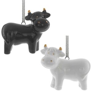 Елочная игрушка Коровка Милдред 8 см черная, подвеска Снегурочка фото 2