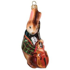 Стеклянная ёлочная игрушка Кролик с контрабасом 13 см, подвеска Фабрика Ариель фото 2