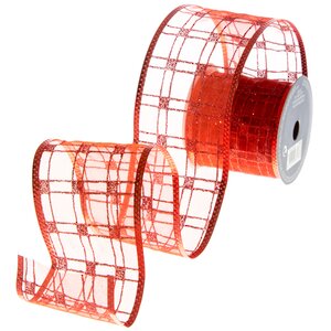 Декоративная лента Клеточка красная 270*6 см органза Koopman фото 1