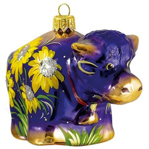 Стеклянная елочная игрушка Бычок Ван Гог 8 см, подвеска Фабрика Ариель фото 1