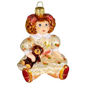 Стеклянная елочная игрушка Кукла с медвежонком 10 см, подвеска Фабрика Ариель фото 1