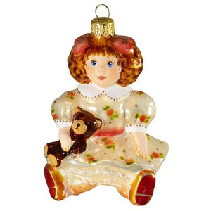 Стеклянная елочная игрушка Кукла с медвежонком 10 см, подвеска Фабрика Ариель фото 2