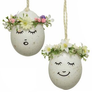 Пасхальные украшения Яйца Spring Easter 6 см, 2 шт, белые, подвеска Kaemingk фото 2