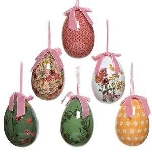Пасхальные украшения Яйца с лентами - Полевые цветы 8 см, 6 шт, подвеска Kaemingk фото 1