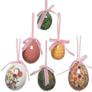 Пасхальные украшения Яйца с лентами - Полевые цветы 4-6 см, 12 шт, подвеска Kaemingk фото 1
