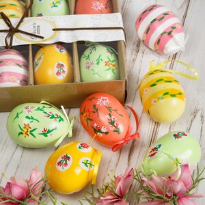 Декоративные пасхальные яйца с лентами Весенняя нежность 8 см, 6 шт, подвеска Kaemingk фото 1
