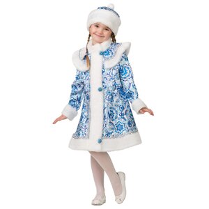 Детский новогодний костюм Снегурочка Гжель с шапочкой