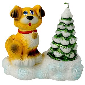 Декоративный подсвечник со свечой Собака Рыжик у елочки 10.5 см Омский Свечной фото 1