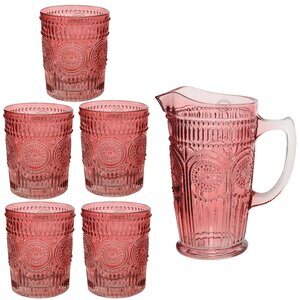 Набор для воды Робертино: кувшин + 5 стаканов, розовый, стекло Kaemingk фото 1