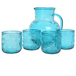 Набор для воды Роксолана: кувшин + 4 стакана, бирюзовый, стекло