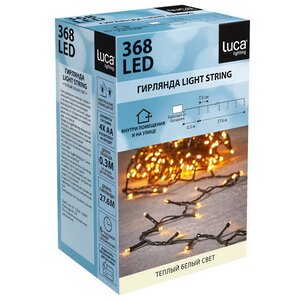 Светодиодная гирлянда Luca на батарейках, 368 теплых белых LED ламп, 27.6 м, зеленый ПВХ, таймер, IP44 Christmas Deluxe фото 7