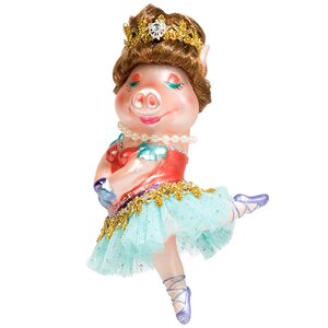 Стеклянная елочная игрушка Свинья - Балерина Луиза 16 см, подвеска Holiday Classics фото 1