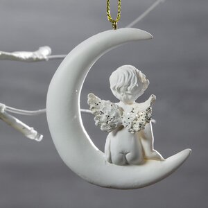 Ёлочная игрушка Ангел на Луне - Задумчивый малыш 7 см, подвеска Breitner фото 2