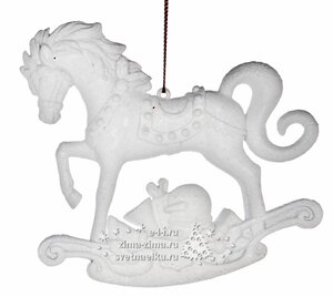 Елочная игрушка "Лошадь скачущая", 10 см, белый, подвеска Billiet фото 1