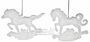 Елочная игрушка "Лошадь скачущая", 10 см, белый, подвеска Billiet фото 2