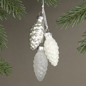 Стеклянная елочная игрушка гроздь Шишки - Prima Neve 11 см, белый mix, подвеска Christmas Deluxe фото 1