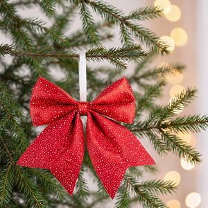 Бант на елку Белые Крапинки 24*20 см красный Christmas Deluxe (Кристмас Делюкс) фото 3