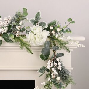 Хвойная гирлянда с ягодами и цветами Флори - White Berry 150 см, ЛИТАЯ + ЛЕСКА Christmas Deluxe фото 1