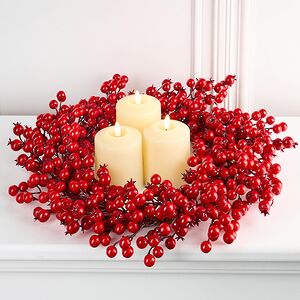 Венок-подсвечник Амандин с красными ягодами 50 см Christmas Deluxe (Кристмас Делюкс) фото 1
