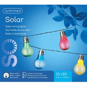 Гирлянда лампочки на солнечной батарее Solar Colour Glowing, 10 разноцветных ламп с теплым белым свечением, 4.5 м, черный ПВХ, IP44 Kaemingk фото 3
