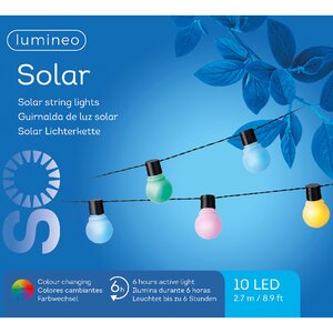 Гирлянда лампочки на солнечной батарее Solar Colors, 10 ламп с разноцветным RGB свечением, 2.7 м, черный ПВХ, IP44 Kaemingk фото 3