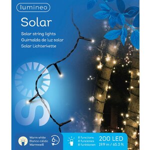 Гирлянда на солнечной батарее Lumineo Solar Caro 19.9 м, 200 теплых белых LED ламп, черный ПВХ, контроллер, IP44 Kaemingk фото 4