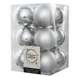 Набор пластиковых шаров Серебряный 6 см, 12 шт, mix Winter Deco фото 2