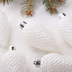 Елочная игрушка Шишка Альто - Морозный белый 8 см, 6 шт, пластик Winter Deco фото 4