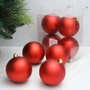 Набор пластиковых матовых шаров 10 см красный, 4 шт Kaemingk/Winter Deco фото 1