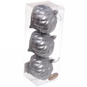 Набор елочных шаров Юла 8 см, 3 шт, серебряный Serpantin фото 2