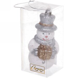 Елочная игрушка Сияющий Снеговичок 12 см, в серебряном, подвеска Serpantin фото 2