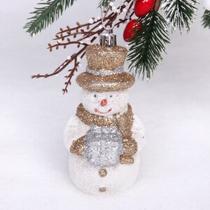 Елочная игрушка Сияющий Снеговичок 12 см, в золотом, подвеска Serpantin фото 1