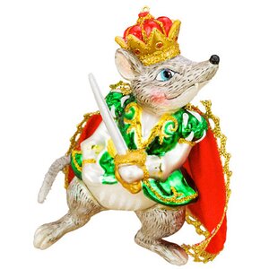 Стеклянная ёлочная игрушка Мышиный Король в красном плаще со шпагой 11 см, подвеска Holiday Classics фото 1