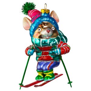 Елочная игрушка Мышонок Стенли на лыжах 13 см, стекло, подвеска Holiday Classics фото 1
